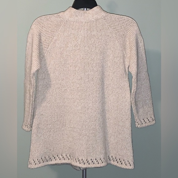 Portuguese Wool Blend Long Sleeve Knit Cardigan Open Diamond Design Hem and Cuff - Picture 7 of 9